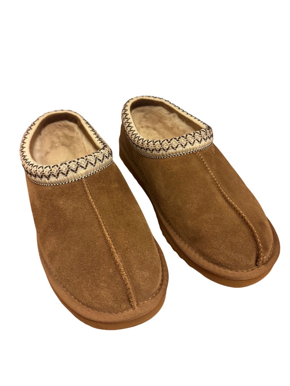 Quince Chestnut Suede Mule Clogs with Shearling Lining